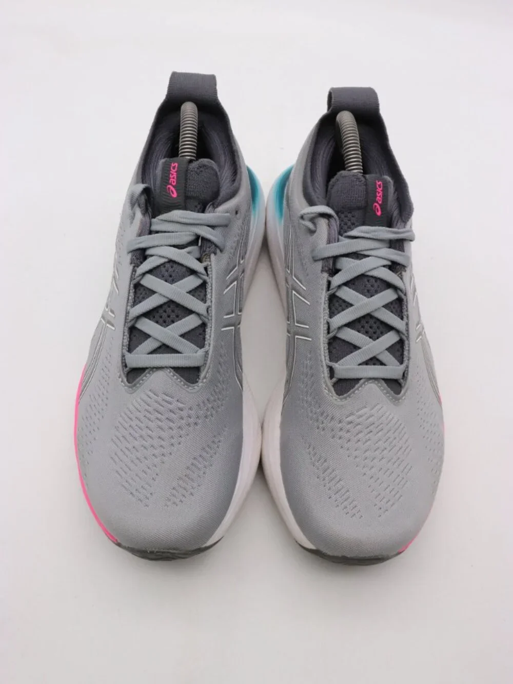 Asics Gel Nimbus 25 Women's 9 Wide Running Athletic Gray Teal Pink Sneakers